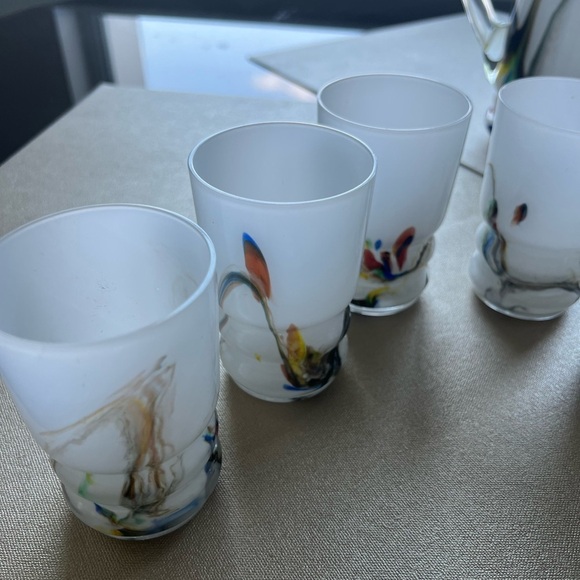 Vintage Marble Multicolor Blown Glass Pitcher and Six Matching Glasses - Picture 9 of 13